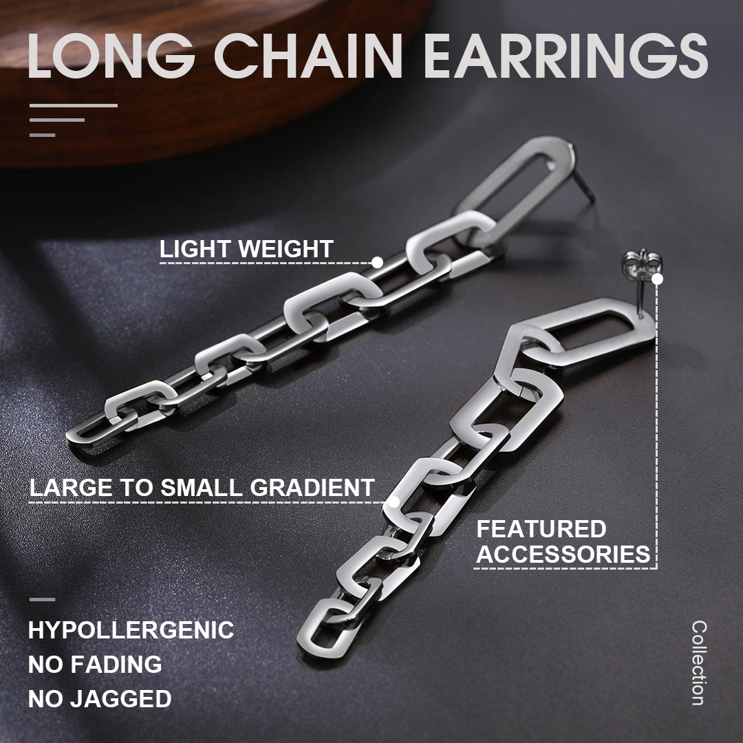 Street Style Long Cuban Chain Dangle Earring Detail