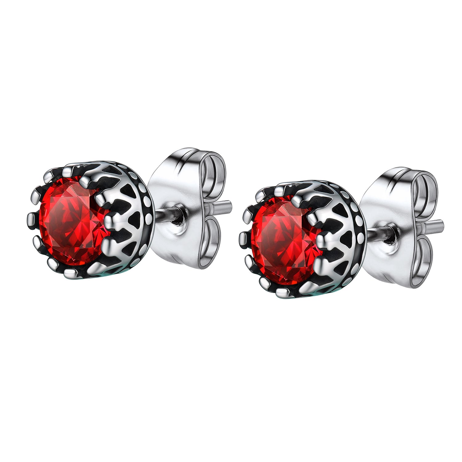 Red cubic zirconia stud earrings for men, Gothic styleimg