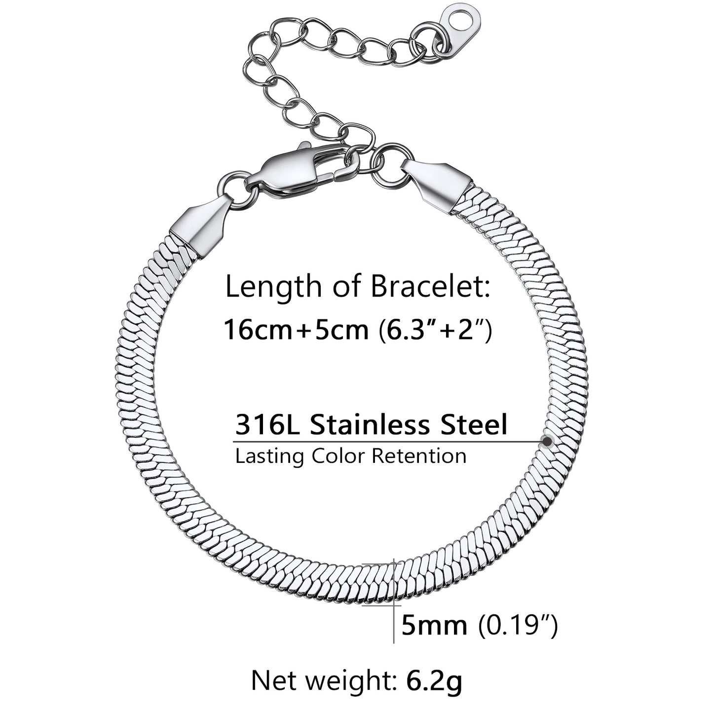 Silver bracelet with measurement details