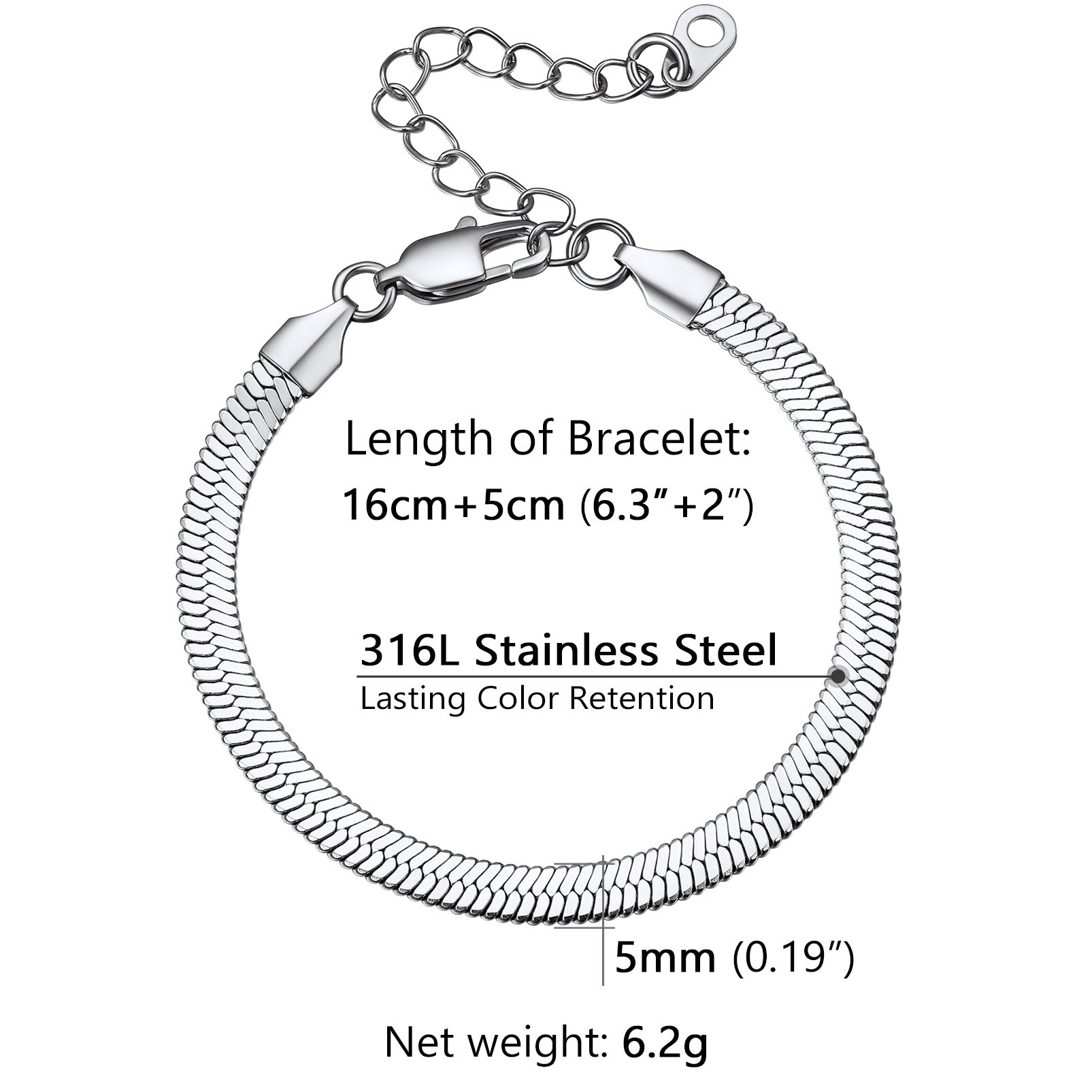 Silver bracelet with measurement details