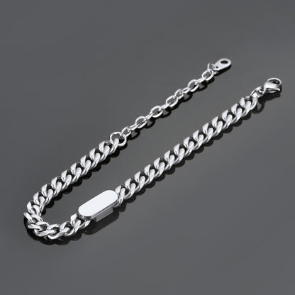7MM Engraving Name Cuban Link Chain Bracelet for Men