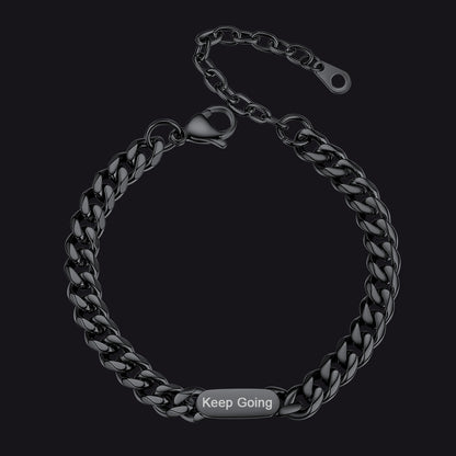 Black 7MM Engraved Cuban Link Chain Bracelet for Men and Women with Custom Name Plate