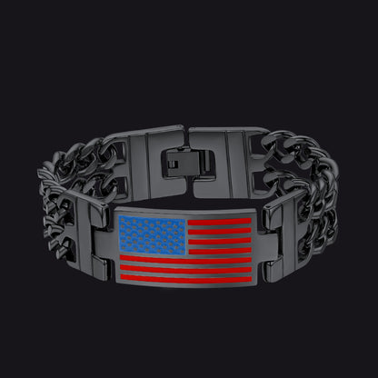 FaithHeart American Flag Bracelet Independence Day Patriot Jewelry Cuban Link Chain FaithHeart