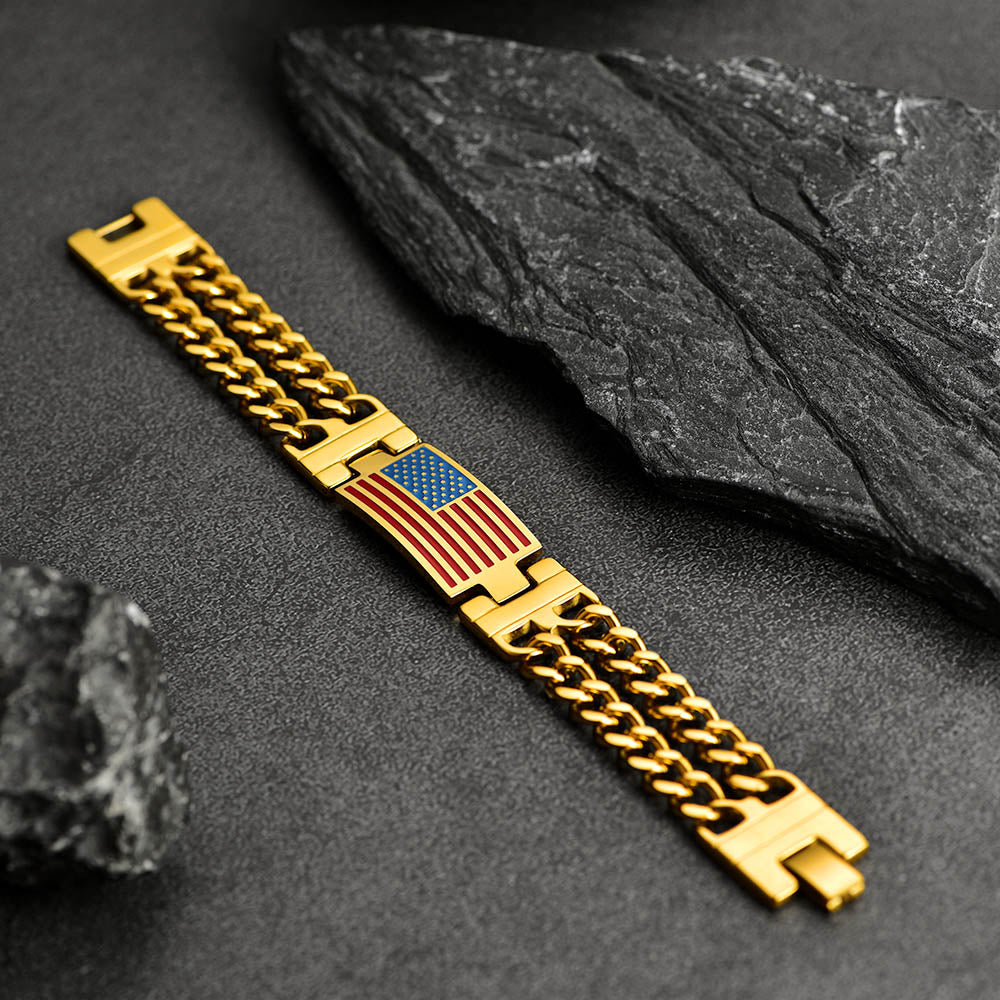 FaithHeart American Flag Bracelet Independence Day Patriot Jewelry Cuban Link Chain FaithHeart