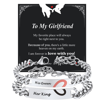 Custom Engraving Heart Couple Link Bracelet for Women Girlfriend Men