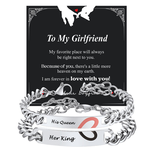 Custom Engraving Heart Couple Link Bracelet for Women Girlfriend Menimg