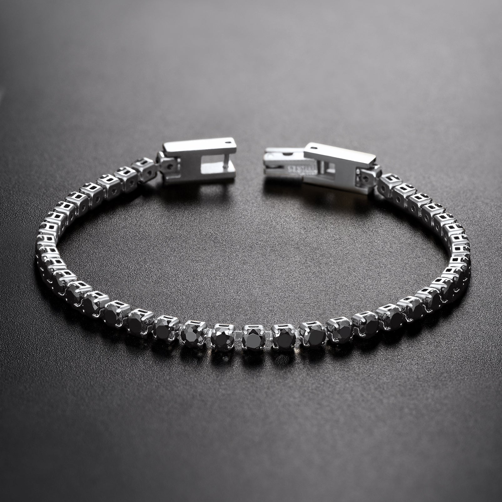 3mm Black Diamond-Cut CZ Tennis Bracelet in Steel for Men
