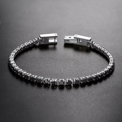 3mm Black Diamond-Cut CZ Tennis Bracelet in Steel for Men