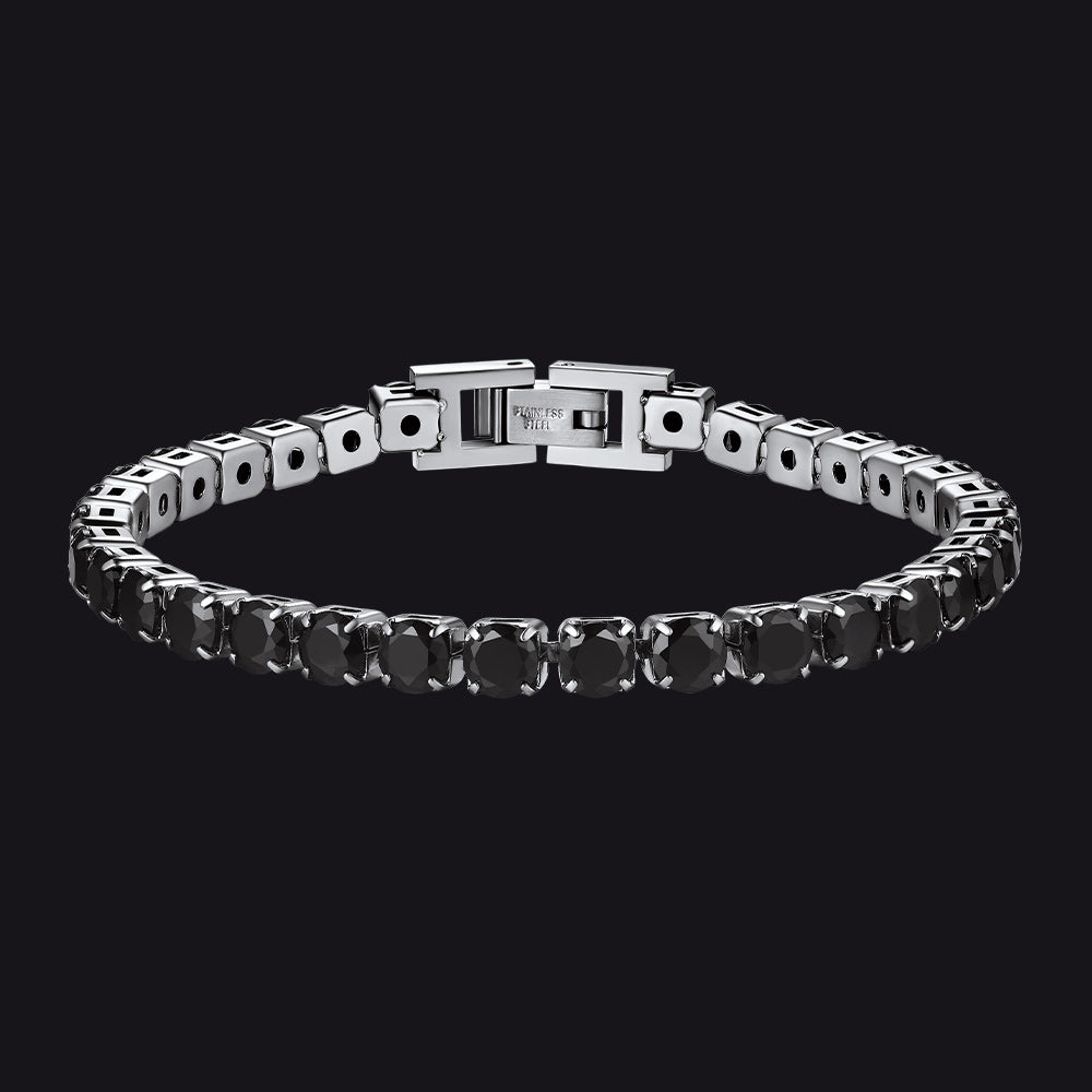 5mm Black Diamond-Cut CZ Tennis Bracelet in Black for Men