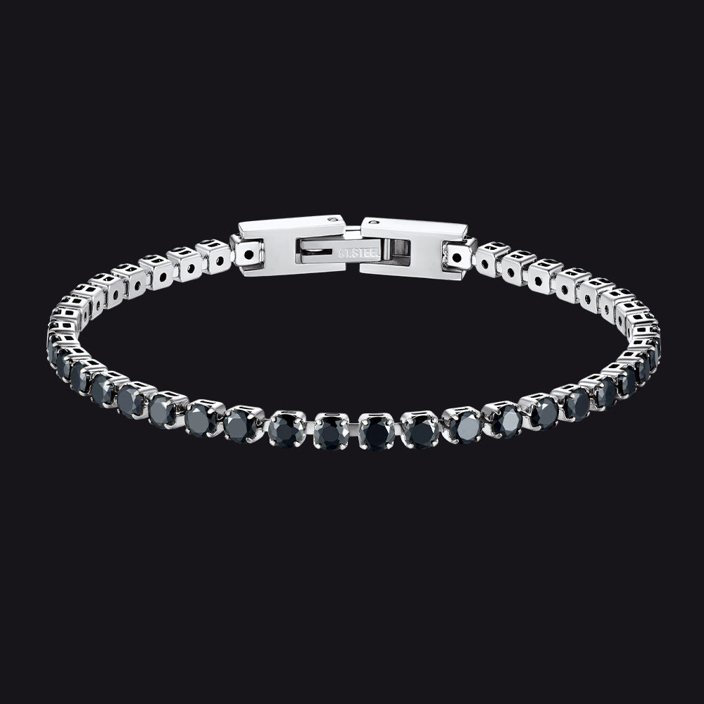 3mm Black Diamond-Cut CZ Tennis Bracelet in Gold for Men