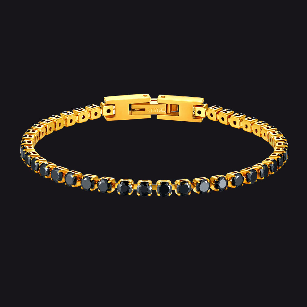 Diamond-Cut CZ Tennis Bracelet in Black for Men