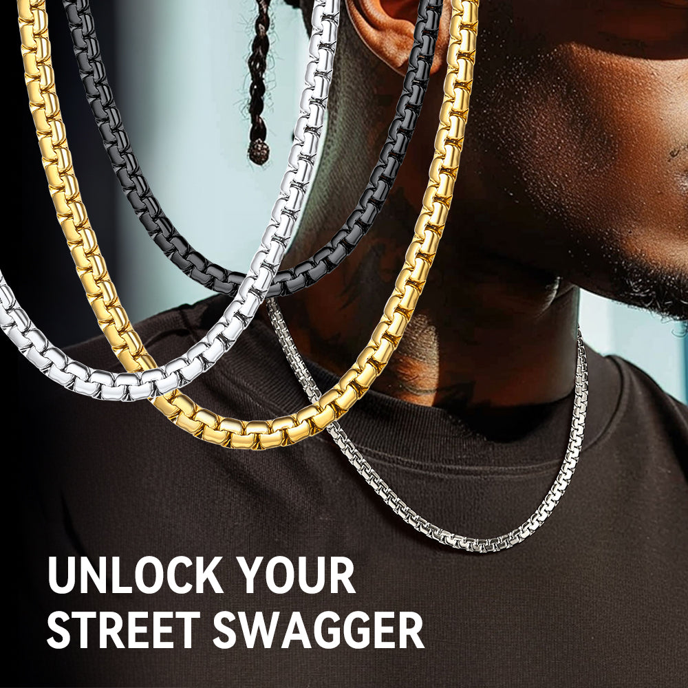 Flat Box Link Chain Necklace for Men Women
