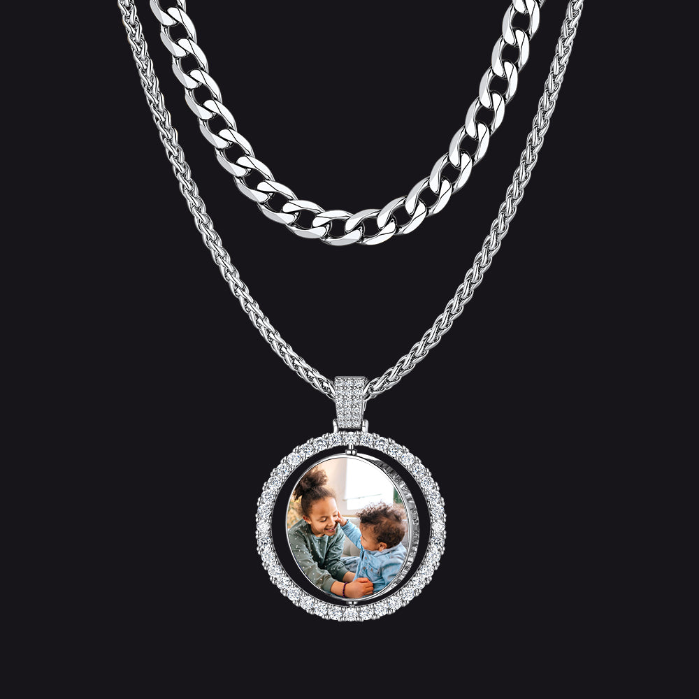 Cuban Chain & CZ Custom Picture Necklace Set for Men