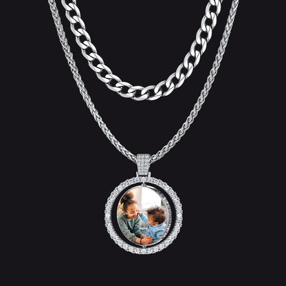 Cuban Chain & CZ Custom Picture Necklace Set for Men
