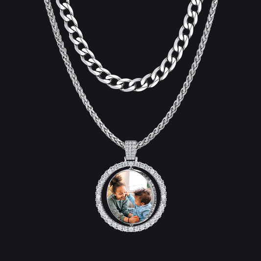 Cuban Chain & CZ Custom Picture Necklace Set for Menimg