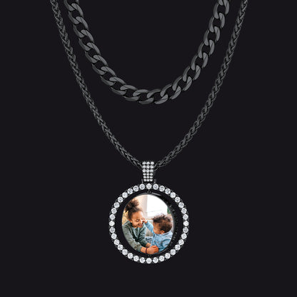 Cuban Chain & CZ Custom Picture Necklace Set for Men