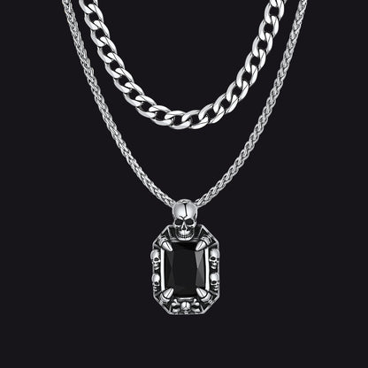 Cuban Curb Chain & Dragon Claw Crystal Necklaces Set for Men