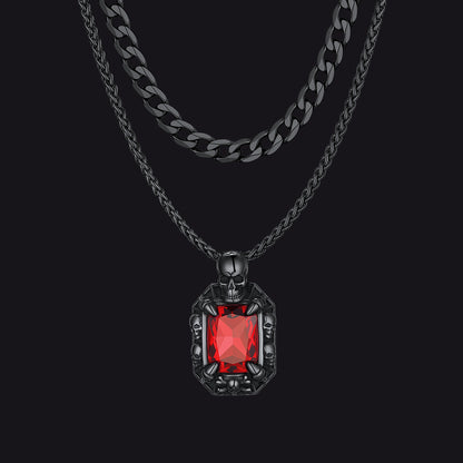 Cuban curb chain and Gothic skull dragon claw crystal necklace set for men