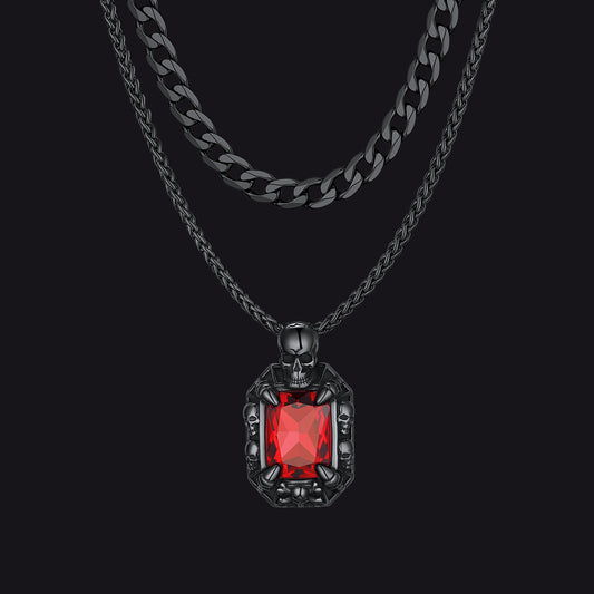 Cuban curb chain and Gothic skull dragon claw crystal necklace set for menimg