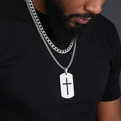 Cuban Chain & Joshua 1:9 Dog Tag Necklace Set for Men