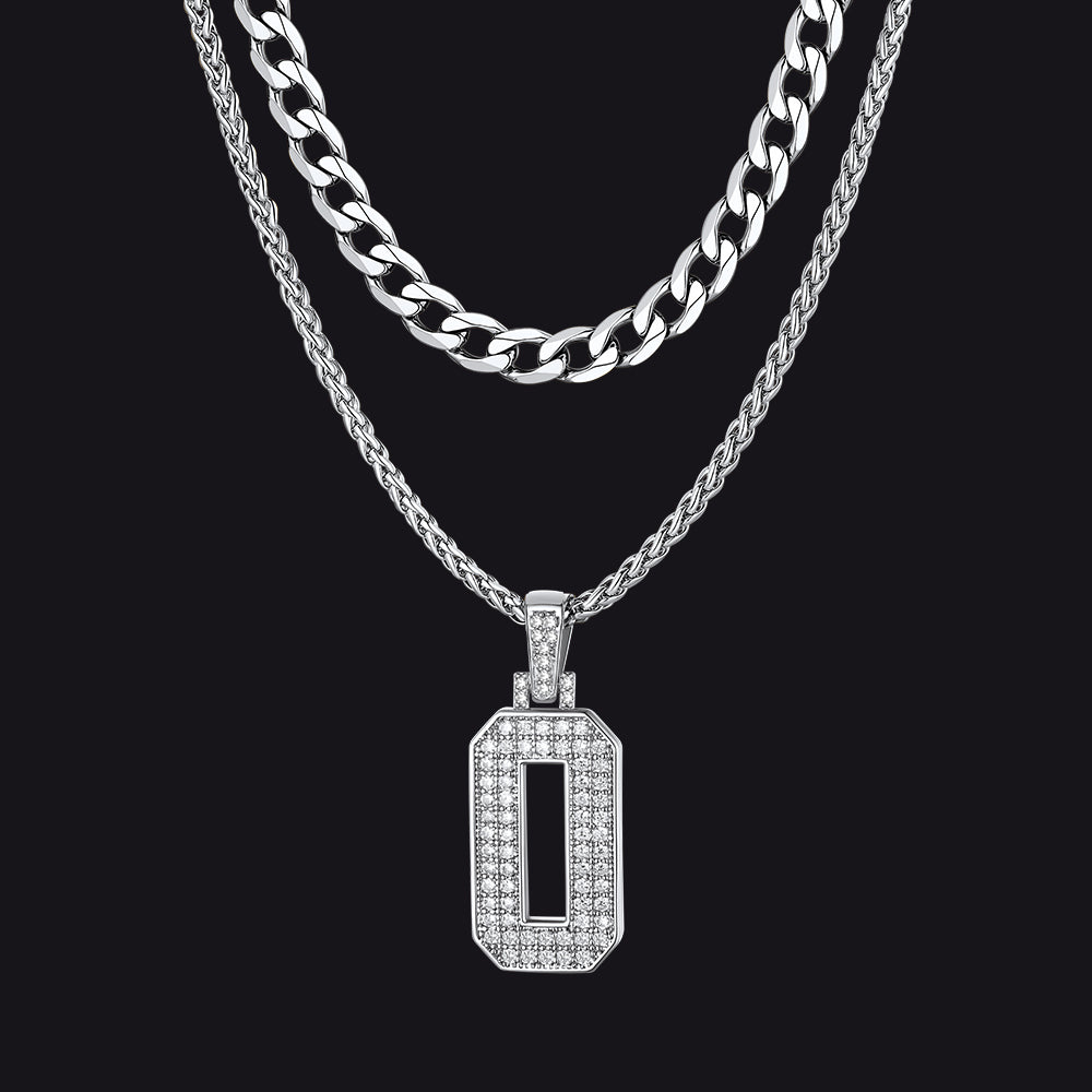 Cuban Chain & CZ Baseball Jersey Number Necklace Layered Set for Men