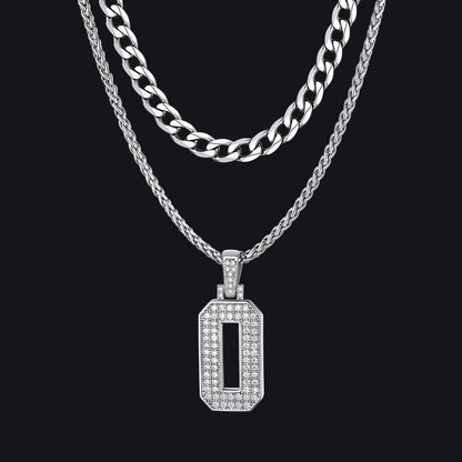 Cuban Chain & CZ Baseball Jersey Number Necklace Layered Set for Men