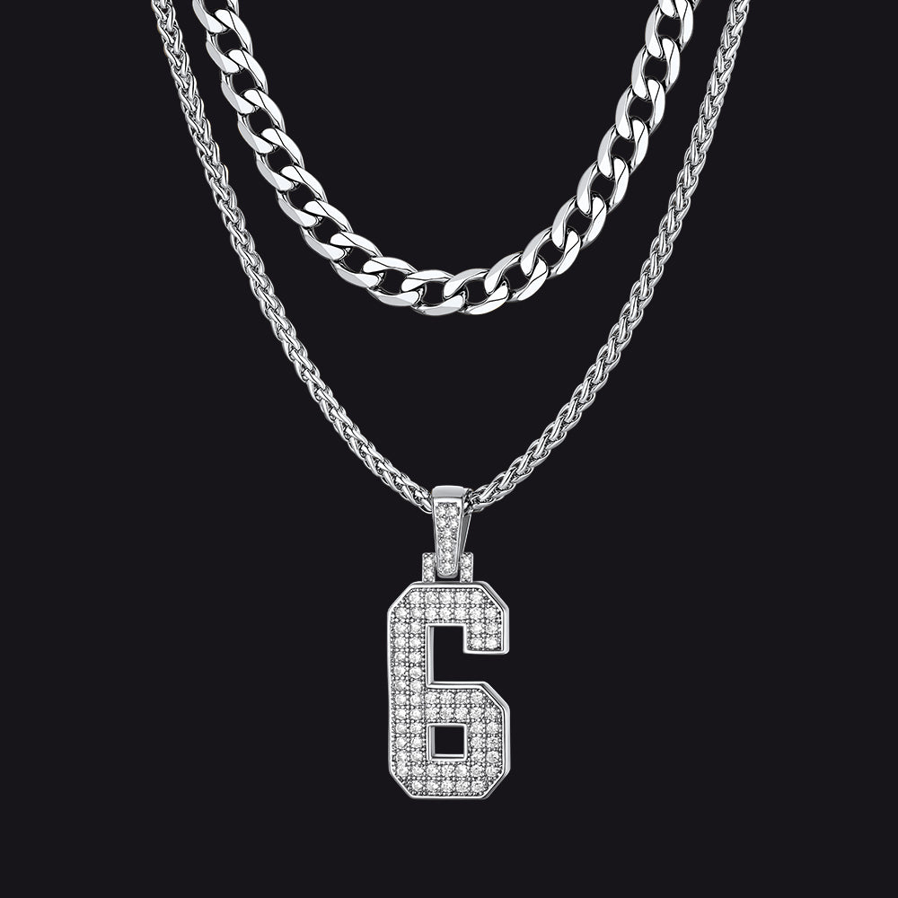 Cuban Chain & CZ Baseball Jersey Number Necklace Layered Set for Men