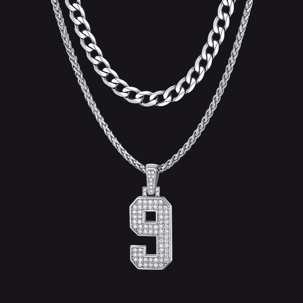 Cuban Chain & CZ Baseball Jersey Number Necklace Layered Set for Men