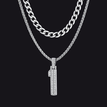 Cuban Chain & CZ Baseball Jersey Number Necklace Layered Set for Men