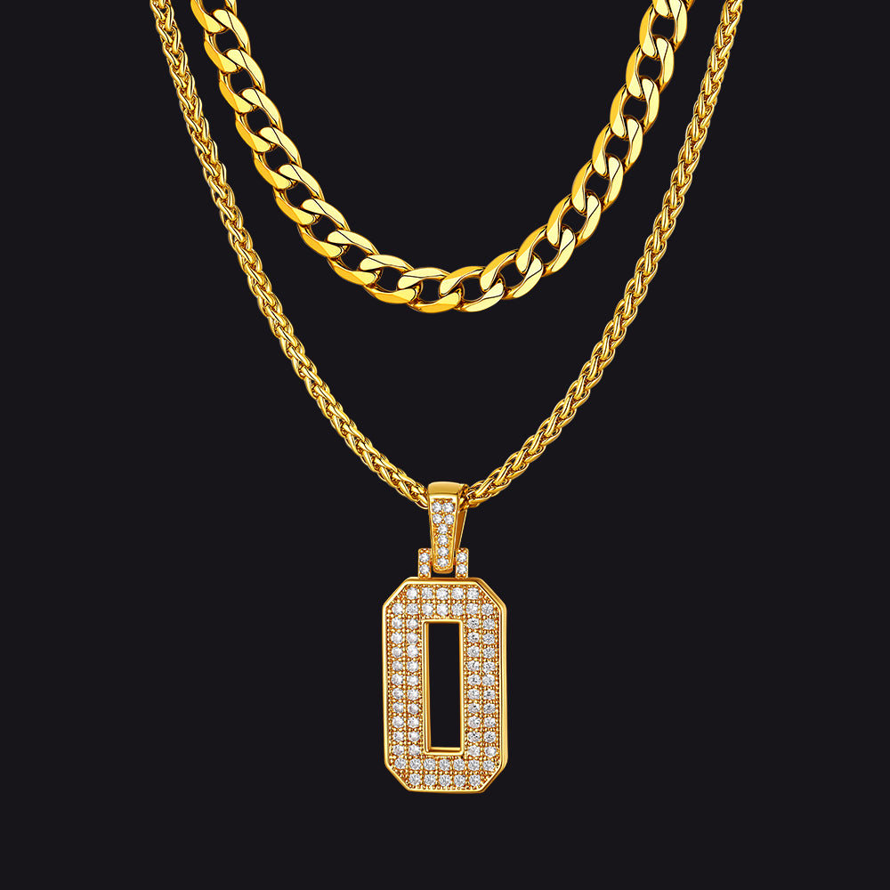 Cuban Chain & CZ Baseball Jersey Number Necklace Layered Set for Men
