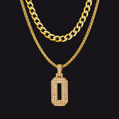 Cuban Chain & CZ Baseball Jersey Number Necklace Layered Set for Men
