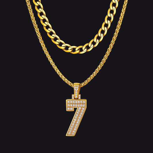 Cuban Chain & CZ Baseball Jersey Number Necklace Layered Set for Menimg