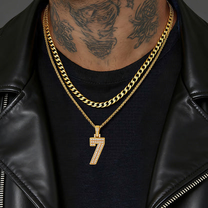 Cuban Chain & CZ Baseball Jersey Number Necklace Layered Set for Men
