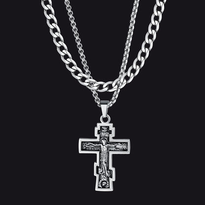 cuban chain russian orthodox cross necklace set for men
