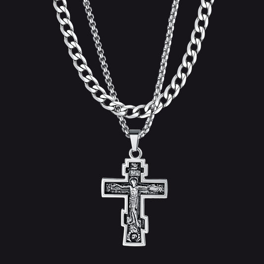 cuban chain russian orthodox cross necklace set for menimg