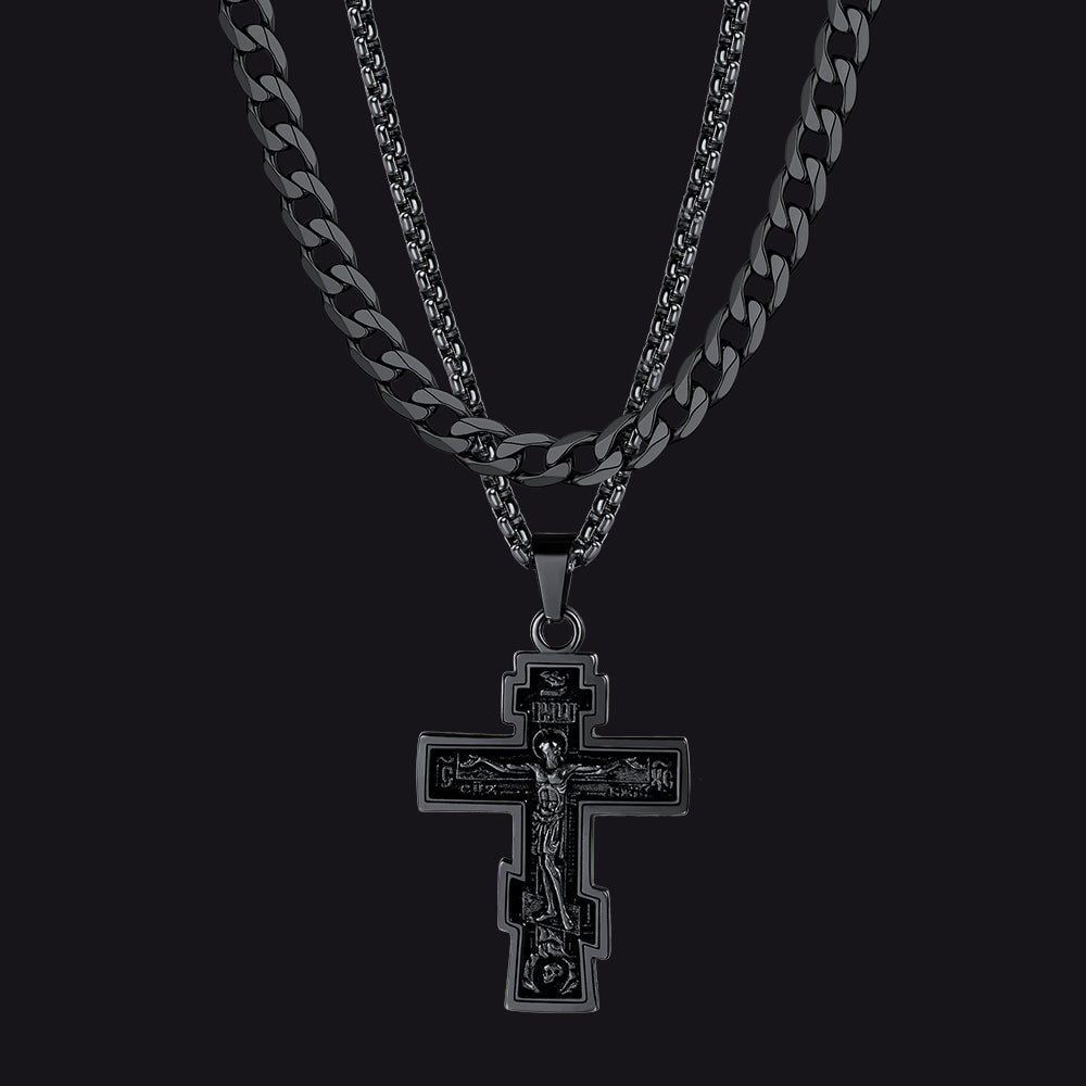 stainless steel orthodox cross pendant necklace men