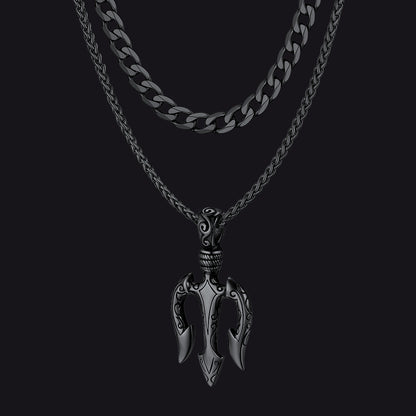Cuban Chain & Poseidon Trident Layered Necklaces Set for Men