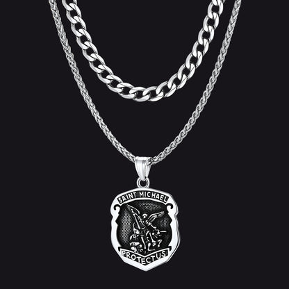 cuban chain saint michael necklace set for men