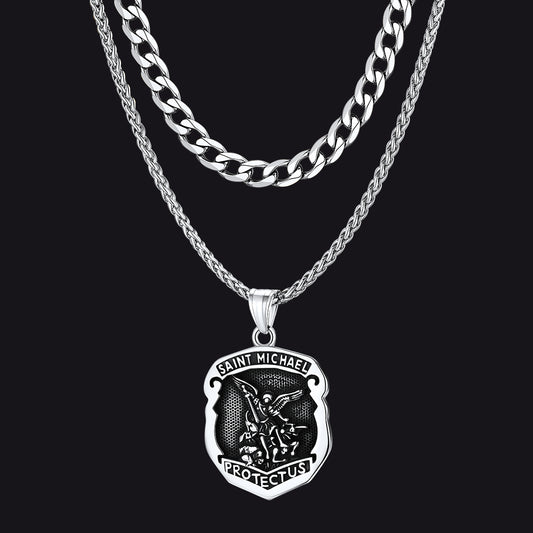 cuban chain saint michael necklace set for menimg