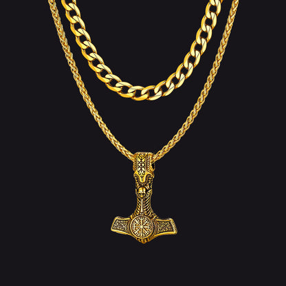 Layered Cuban chain and Thor’s hammer necklace