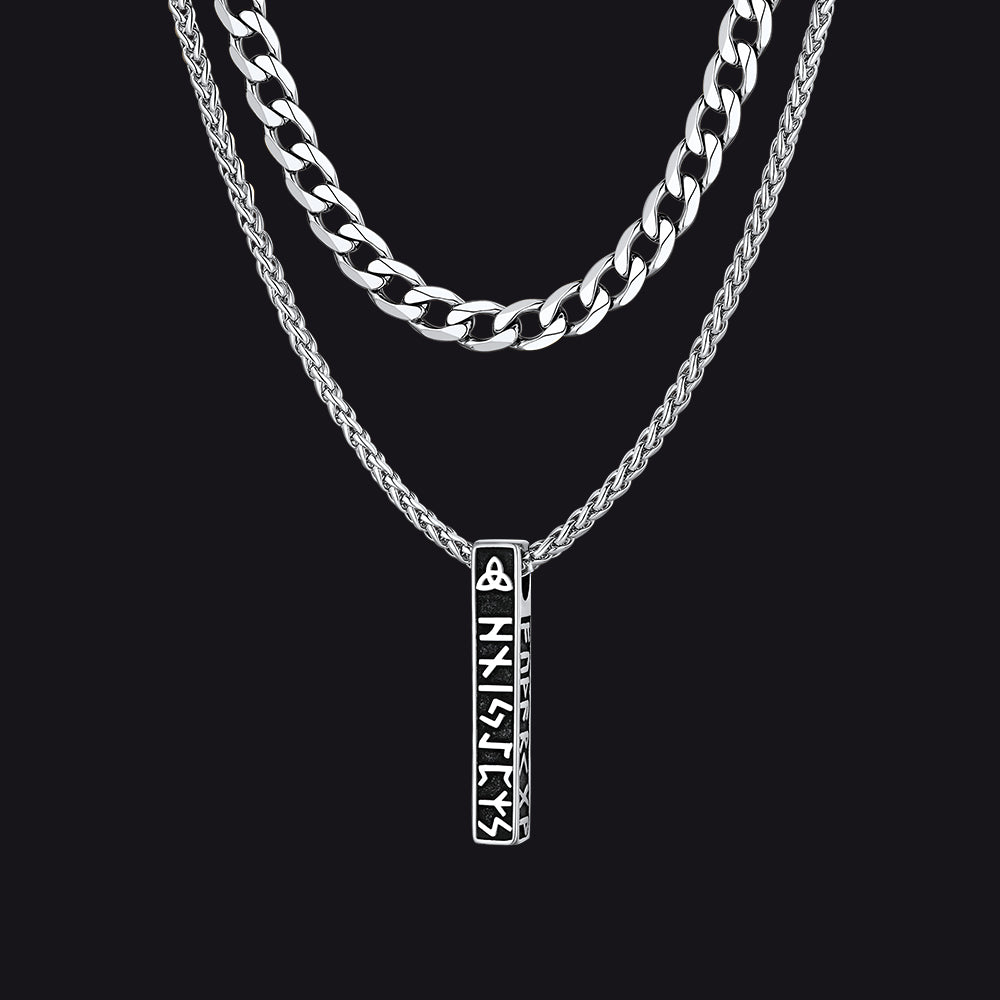 cuban chain viking runes bar necklace set menimg