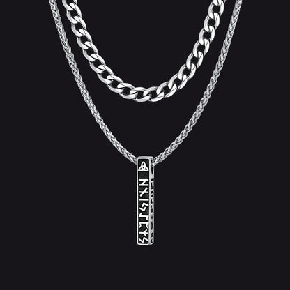 cuban chain viking runes bar necklace set men