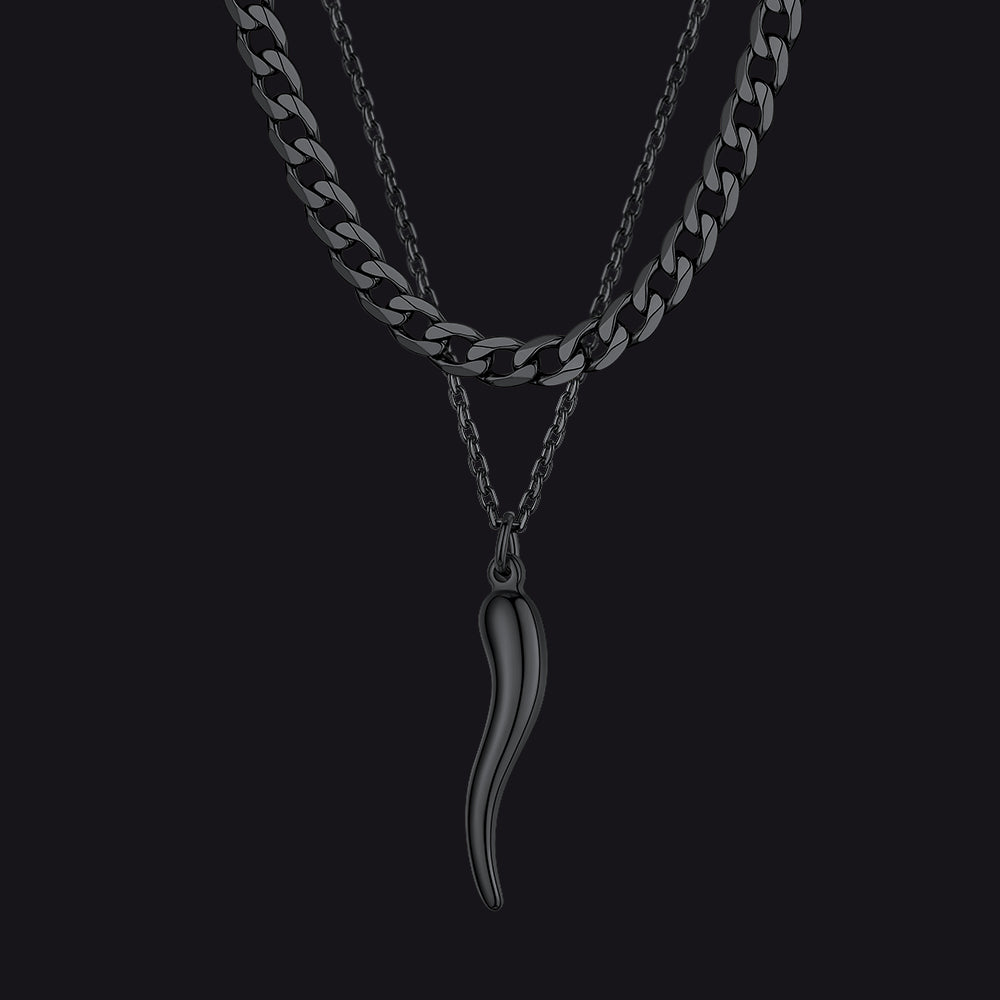 Protective amulet Cornicello pendant with Cuban link chain