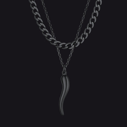 Protective amulet Cornicello pendant with Cuban link chain