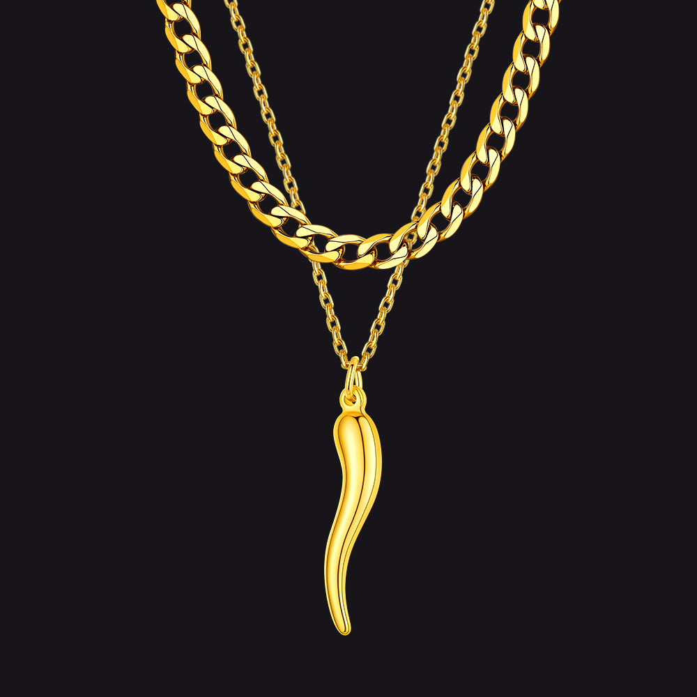 Stainless steel Italian horn talisman necklace for men