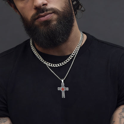 men wearing templar cross layered necklace