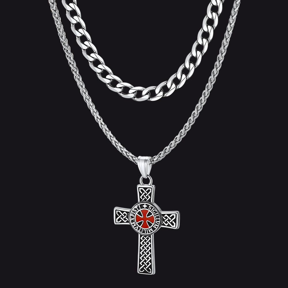 cuban chain templar cross medallion necklace set men