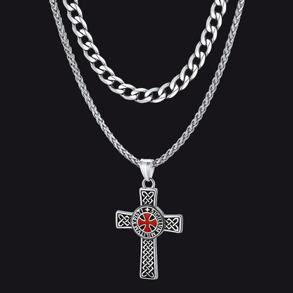 cuban chain templar cross medallion necklace set men