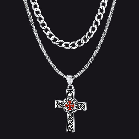 cuban chain templar cross medallion necklace set menimg
