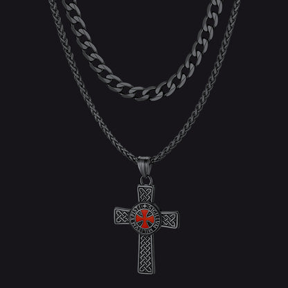 cuban chain templar cross medallion necklace set men